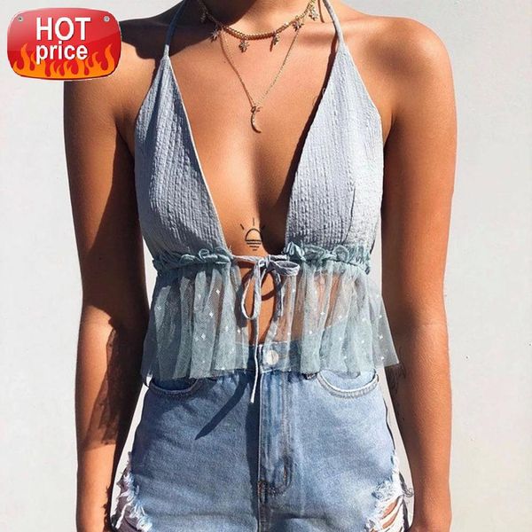 

2019 brand new summer ladies women v-neck lace vest sleeveless tank blouse lace cami crop t-shirt party night #oj3i, White
