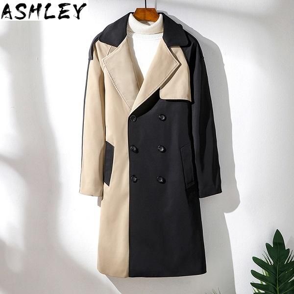 

new trench 2021 coat men adjustable waist jacket overcoat japanese patckwork fashion windbreakers slim casual coats, Tan;black