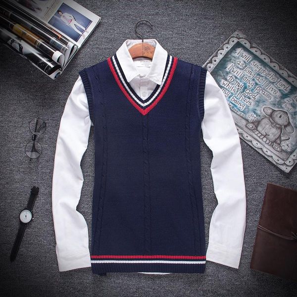 

men's sweaters the autumn winter 2021 men fashion boutique cotton v-neck knitted sweater vest / male formal social business, White;black