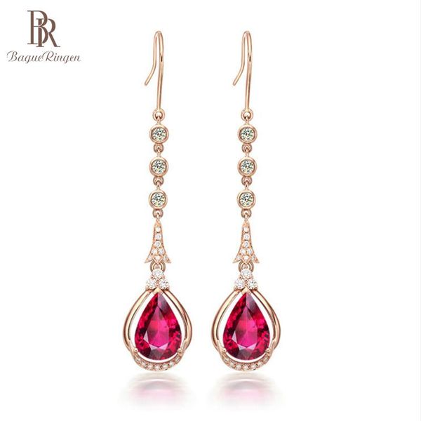 

bague ringen charms long earrings for women silver 925 jewelry water drop shaped gemstone ruby elegant female s925 ear-drops
