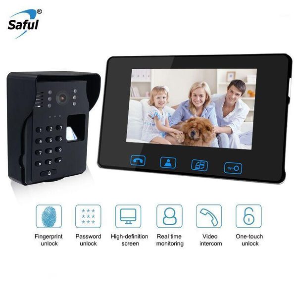 

saful 7'' wired fingerprint recognition video doorbell door phone system support fingerprint unlock with night vision touch key1