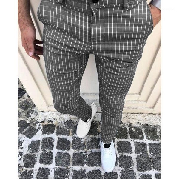 

kancoold pants fashion men casual slim fit plaid print zipper long pants trousers high waist straight sweatpants men clothing1, Black