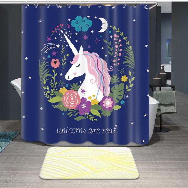 

unicorns printed shower curtains with 12 hooks waterproof bathroom curtains polyester bath curtain for home decoration