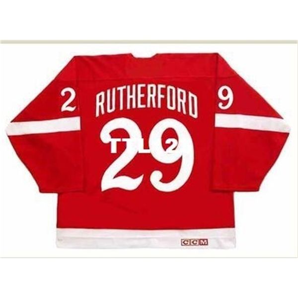 

121 #29 jim rutherford detroit red wings 1982 ccm vintage hockey jersey or custom any name or number retro jersey, Black