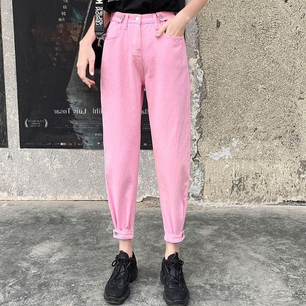 

casual pink jeans woman high waist loose denim harem pants mujer plus size chic jeans for women femme1, Blue