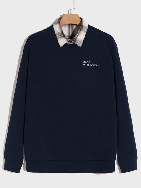 

men slogan graphic contrast collar pullover u3cp#, Black