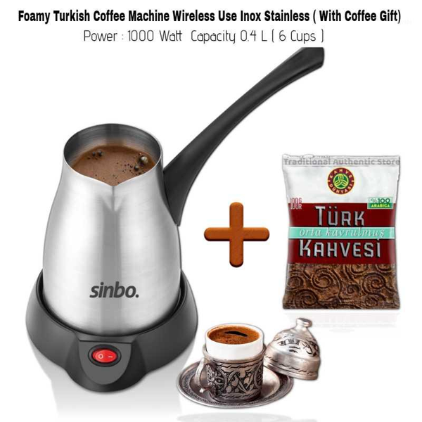 

coffee makers foamy turkish maker machine-stainless-inox-wireless use-hidden resistance-1000watt-0.4 l capacity 5 cups-with gift1