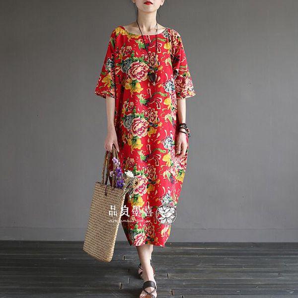 

printed women's summer new chinese style oversized dress loosened to wear robes for women