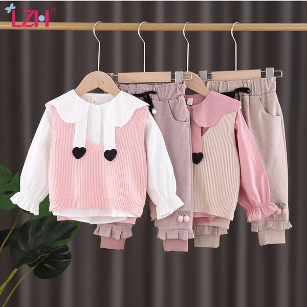 

lzh 2020 autumn winter casual sweater vest+long-sleeved pants 3pcs sets fashion baby girls clothes sweet girls sets 0-4 yearx1019, White