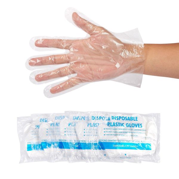 Luvas descartáveis ​​de plástico Descartáveis ​​Preparação Glof PE Polygloves para cozinhar alimento de limpeza Manipulação de alimentos Ferramentas de limpeza doméstica 100 pcs