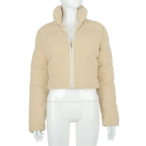 

женщины зимние пальто шерпа руно puffer jacket zipper кардиган стоячим воротником теплый хлопка ватник женщины зимняя одежда d111103, White