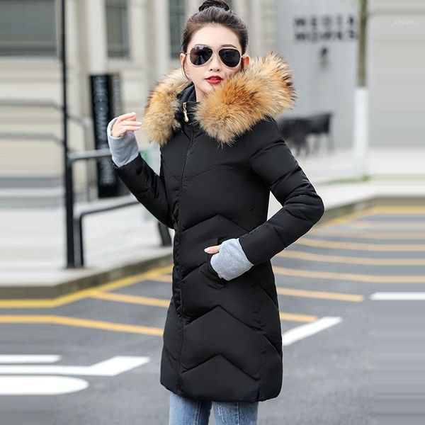 

winter jacket women 2019 winter female long jacket coat women fake fur collar warm woman parka outerwear down coat1, Black