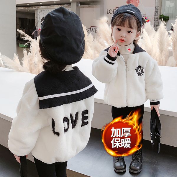 

kids designer clothes girlsnew navy collar sweater in autumn / winter 2020 thickened letter cotton jacket with cotton girl, Blue;gray
