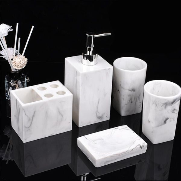 

bath accessory set resin imitation marble bathroom mouthwash cup soap toothbrush holder shampoo bottle household wash
