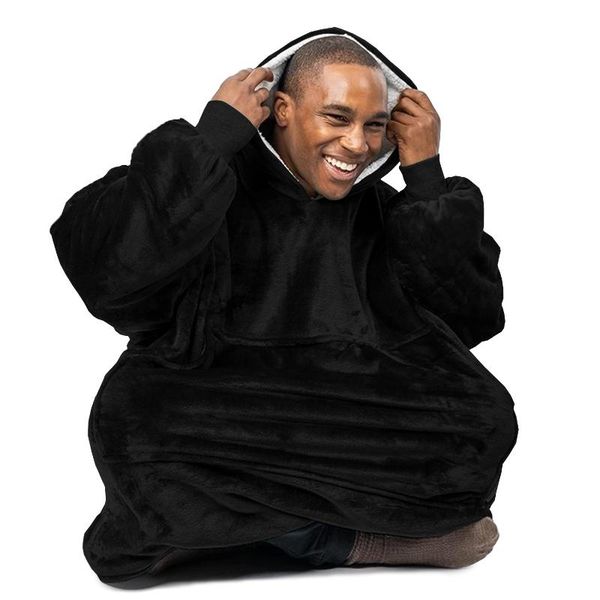 

homewear hoodie for men women winter thick blanket hoodies warm homewear couple thicken tracksuit oversize pullover sweatshirts, Black