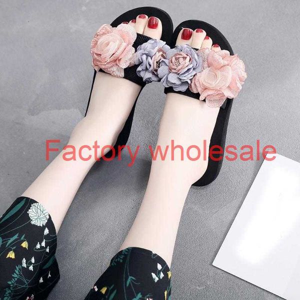 

women girls floral wedges bohemian style sandals slippers beach shoes woman female slides women indoor slippers dropshipping, Black