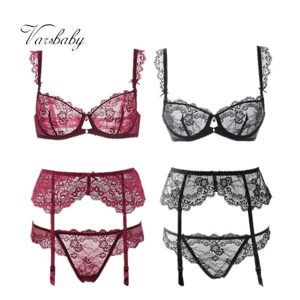 insiemi/lotto del reggiseno della tazza 2 della biancheria intima delle donne sexy del merletto trasparente sfoderato A B C D