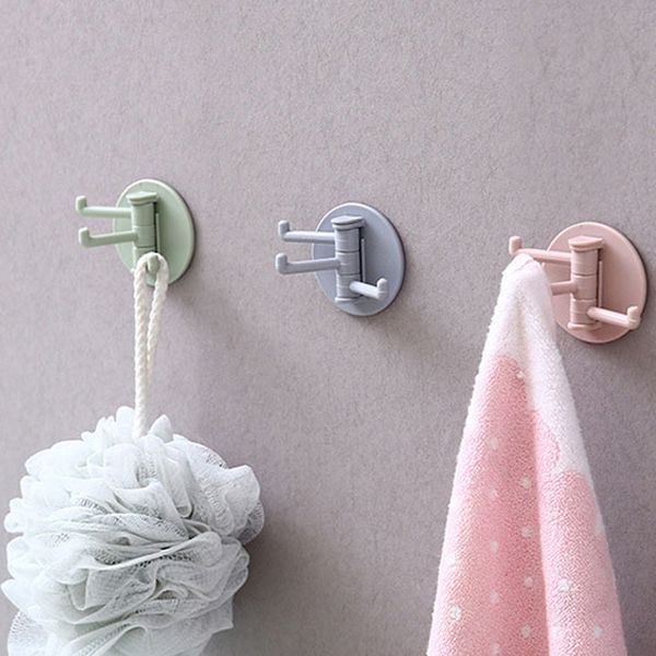 

rotatable traceless 3-branch hook multi-function bathroom towel bath ball wall hook kitchen spoon rag sponge holder key hooks vtky2092