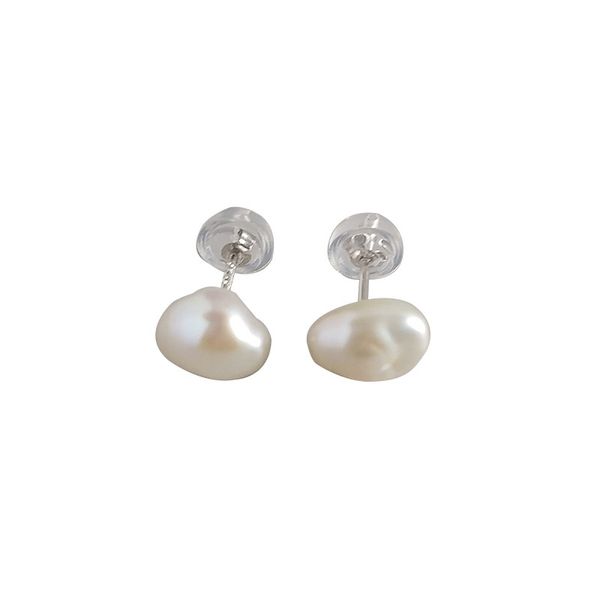 

minimalism 100% 925 sterling silver stud earrings for women natural freshwater baroque pearl earings fashion jewelry earing, Golden;silver