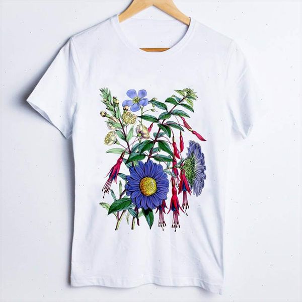 

tees for women print short sleeve plant 90s floral flower printing ladies t shirt clothes lady clothing female t shirt, White