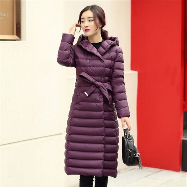

2021 new female winter jacket coat parka white down ultra-light to low long outwear elegant bottom 63zs, Black