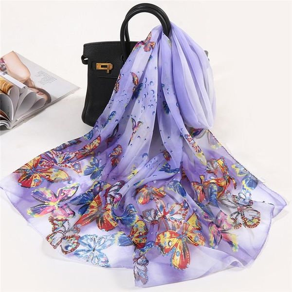 

scarves 2021 summer flower printed silk head scarf women fashion large square design hijab female foulard bandana, Blue;gray