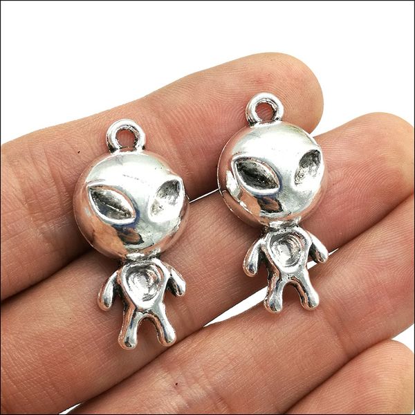 

wholesale lot 50pcs retro style cute alien zinc alloy charm pendants for jewelry making diy 31*15mm, Bronze;silver