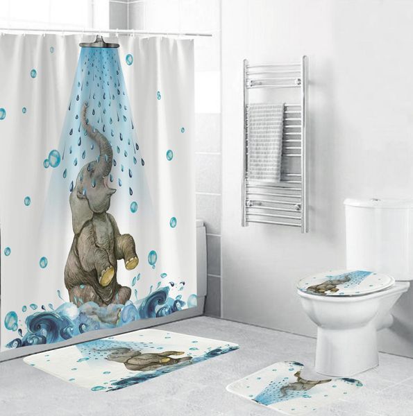 

подводный слон водонепроницаемый душ занавес 4 шт набор для ванной комнаты ковер покрытие туалет обложка коврик для ванной pad прочный ткань