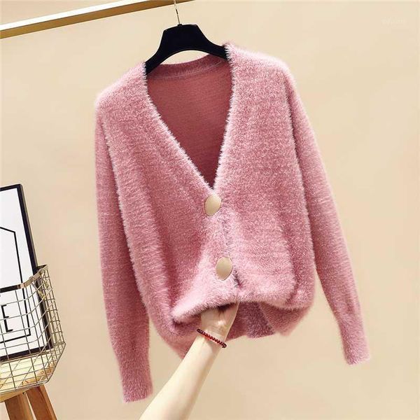 

gkfnmt women knitted sweater korean mohair cardigan coat loose sweaters long sleeve female cardigan autumn jacket1, White
