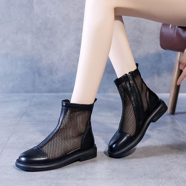

roman sandal boots women's summer 2020 breathable mesh hollow mesh flat slimming sandals shoes, Black