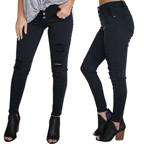 

fashion women designer jeans plus size womans clothes womens femme ripped jeans woman high waist elastic force hole pencil pants fs574, Blue