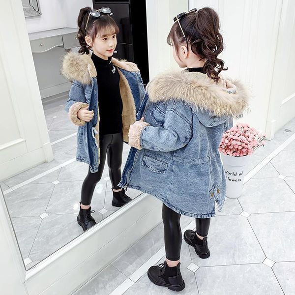 

down coat 2021 kids winter children's denim jeans outerwear&coats children girls thick jackets baby warm cashmere inside1, Blue;gray