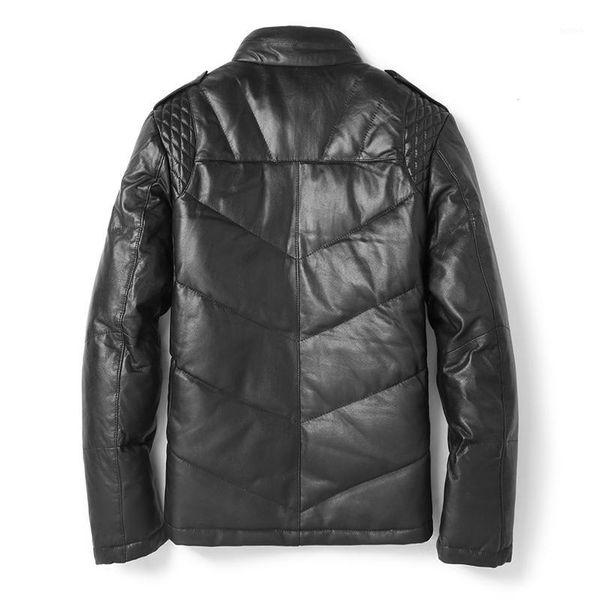 

leather men jacket genuine thicken winter sheepskin men's duck down coat jaqueta de couro 92u2272 yy6821, Black