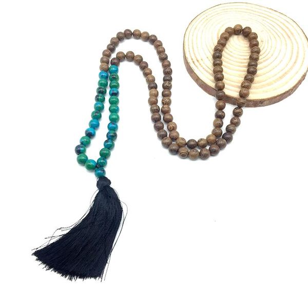 

natural wooden beads necklace mala jewelry woman tassel bohemia fashion necklaces, Golden;silver