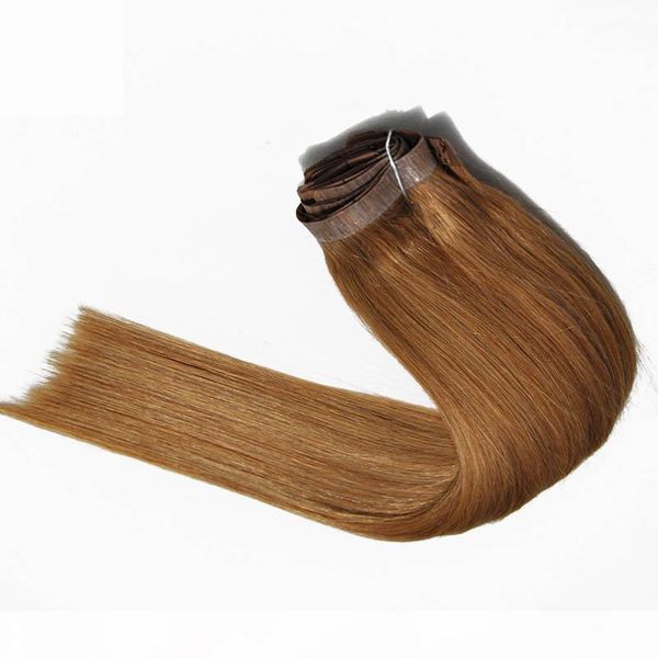 

light brown color 12# brazilian pu wefts seamless clip in 150g set straight human remy hair extension, dhl, Black
