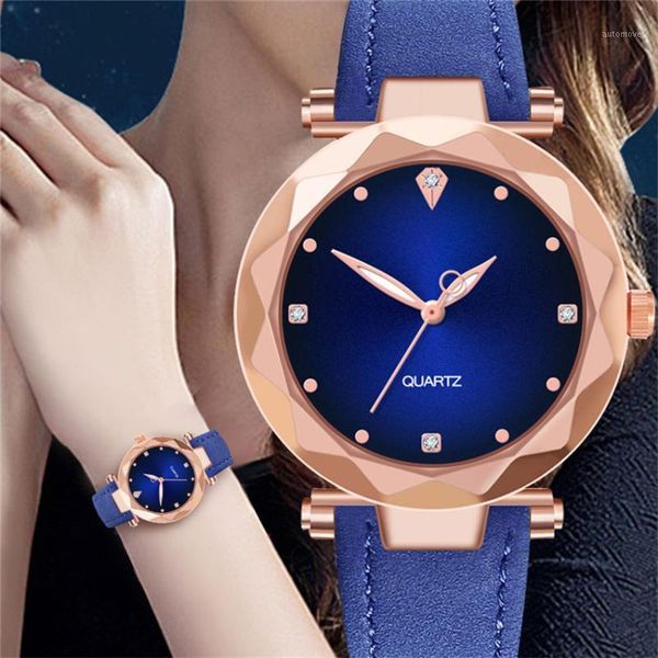 

retro design women watch lady leather strap analog quartz wrist watches mens blue dial clock relogio #l1, Slivery;brown
