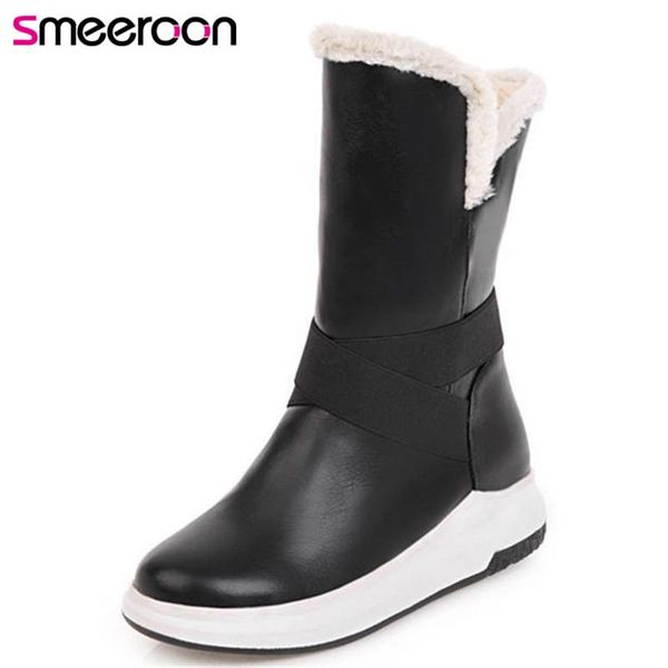 

smeeroon 2020 waterproof antiskid winter ankle boots for women round toe flat shoes thick fur wamr women's snow boots, Black