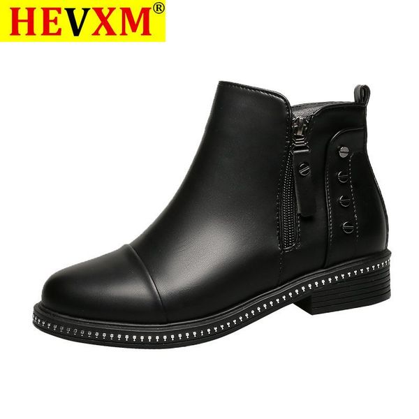 

boots autumn black slip-on warm fur women ankle high cotton shoes casual zipper minimalist female winter bottes femme