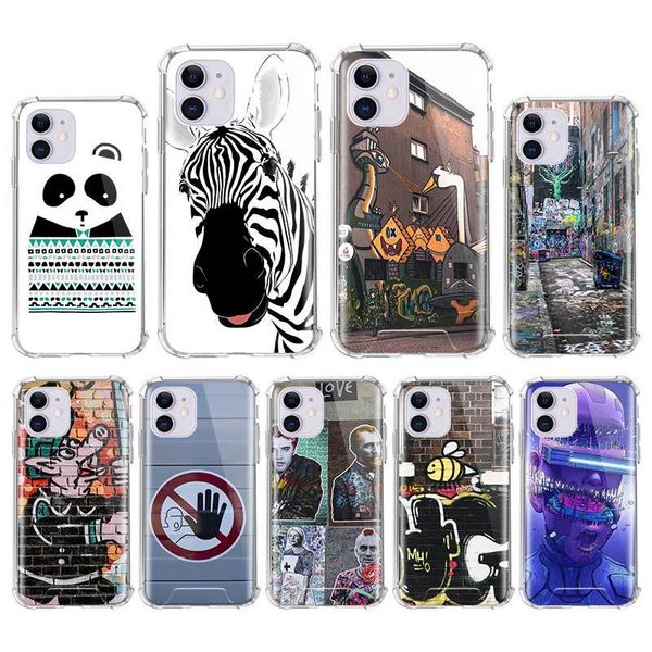 

case for iphone 12 mini 11 pro max x xs xr 7 8 6 6s plus se 2020 airbag anti fall cover mobile caso funny street art