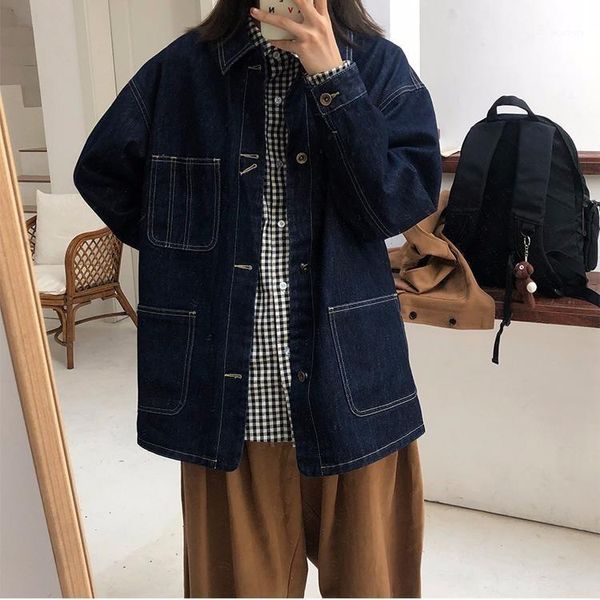 

2020 spring autumn fashion women oversized cowboy jacket denim windbreaker new jackets coats loose jeans solid jacket j1881, Black;brown