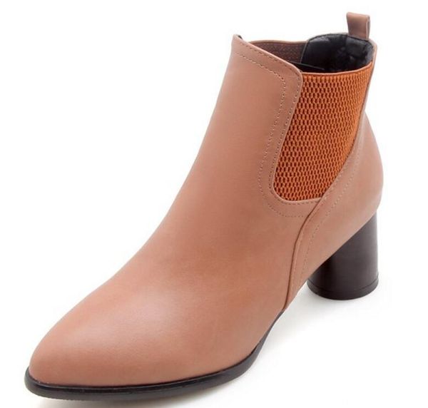 

ladies chaussure women luxury leather shoes woman zapatos mujer sapato ankle boots chunky high heels slip on booties xz181212, Black