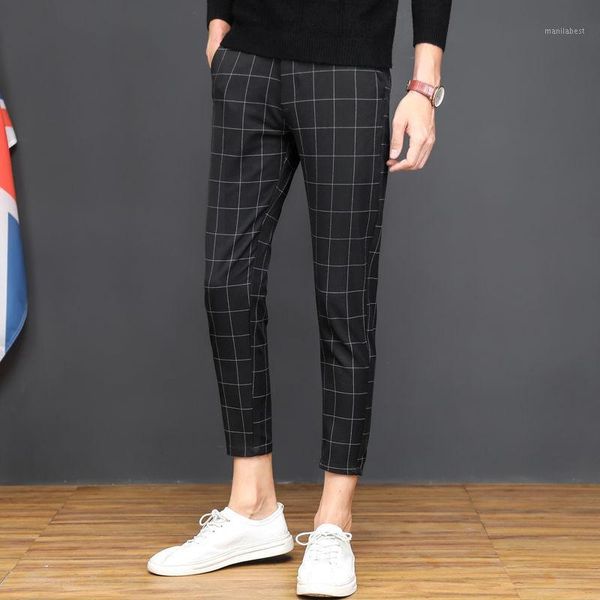 

2020 summer men vintage plaid suit pants formal dress pant business casual slim feet pantalon classic pants wedding party l921, White;black