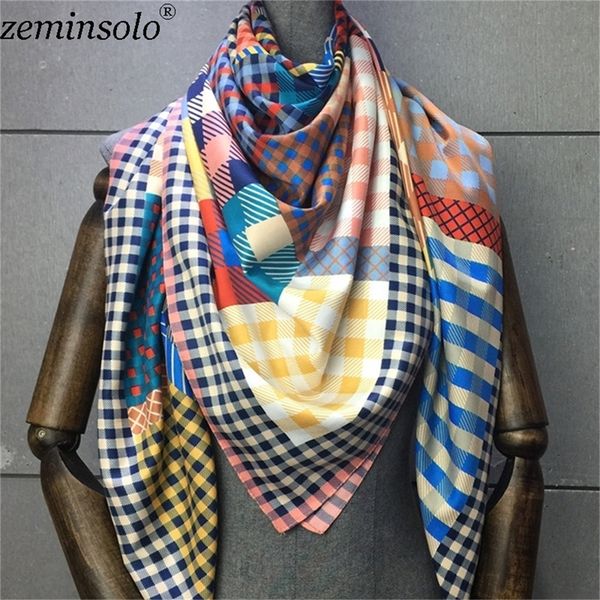 

100% twill silk scarf print shawl echarpe fourlard femme square scarves for women hijab bandanas bufandas mujer 130*130cm y201024, Blue;gray