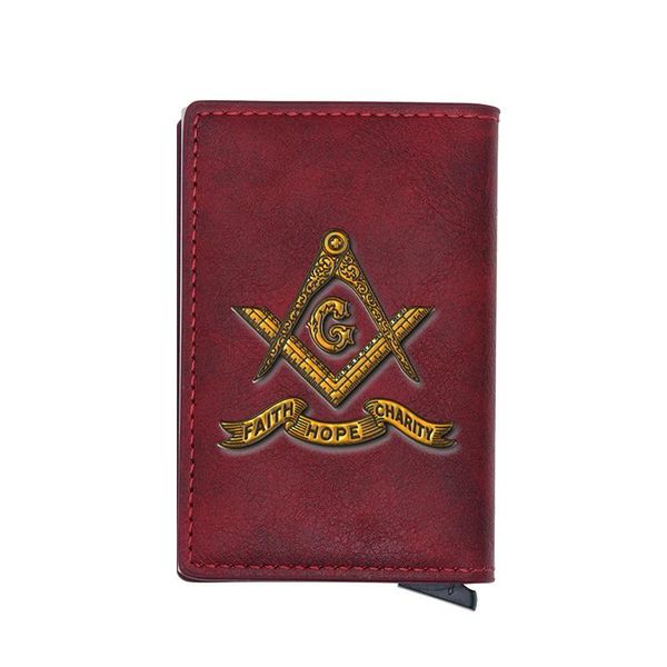 

classic masonic design red digital printing leather holder wallet men women fashion short purse gift, Brown;gray