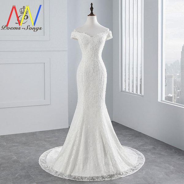 

designer boat neck lace wedding dress 2020 mermaid gown bride dresses black friday 2021 deals, White