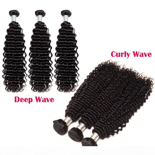 

10a brazilian virgin human hair extensions 3 4pcs curly wave deep wave peruvian indian malaysian remy hair bundle deals 10a grade hair weave, Black
