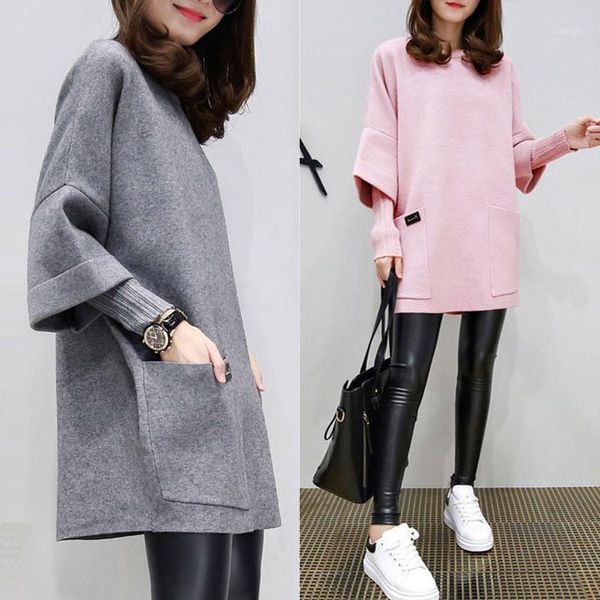 

knit dress autumn winter women dress 2020 new large size loose stitching fake two-piece women1, Black;gray