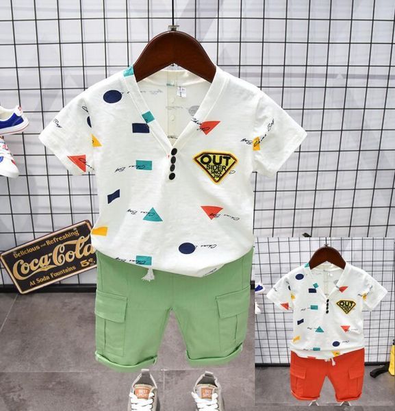 

children clothing 2019 summer boys clothes t-shirt + shorts pants 2pcs outfit kids boys clothes suit 2-6years t200707, White