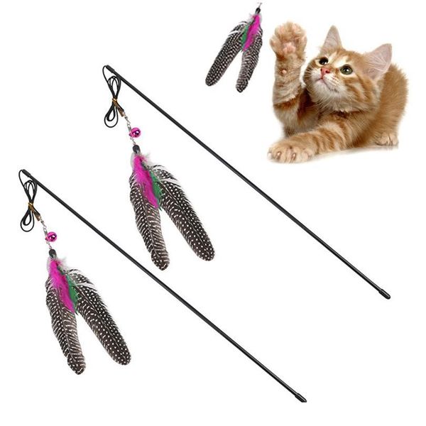 

1 pc cat interactive toy stick feather wand with small bell toys plastic artificial colorful cat teaser toy katten s jllmqt