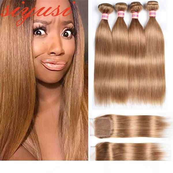 

indian hair body wave 3 bundles with closure human hair blonde bundles with closure pure color #27 indian virgin hair with closure, Black;brown